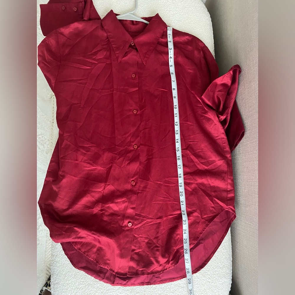 Citizens Of Humanity Silk & Cotton Blouse Vibrant Red Button Up Shirt - Medium - Picture 6 of 9